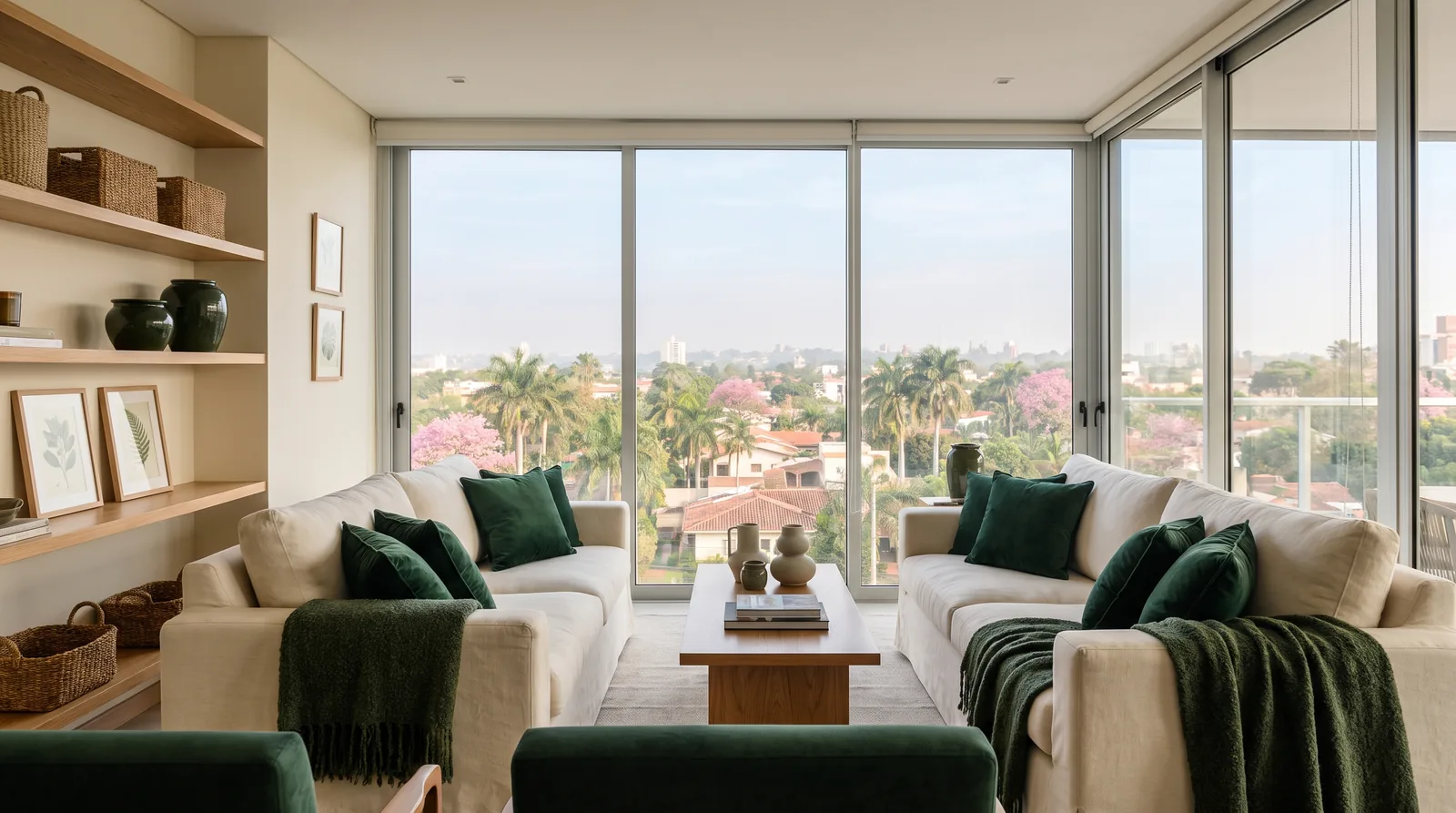 Séjour lumineux d'un appartement moderne à Asunción avec vue sur la ville
